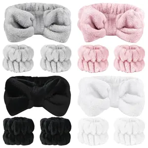 12 PCS Face Wash Headband Wristband Set for Women Girls, Soft Microfiber Facial Spa Hair Wraps Makeup Skincare Bath Headbands Wrist Bands for Washing Face（White, Pink, Gray, Black）