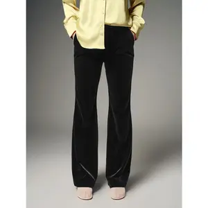 URBAN REVIVO 2026 Spring Women's High-Waist Vintage Flared Pants - Thick Polyester Blend Faux Suede Fabric, Slight Stretch, Hip-Flattering Bell Bottom Trousers UWG660026