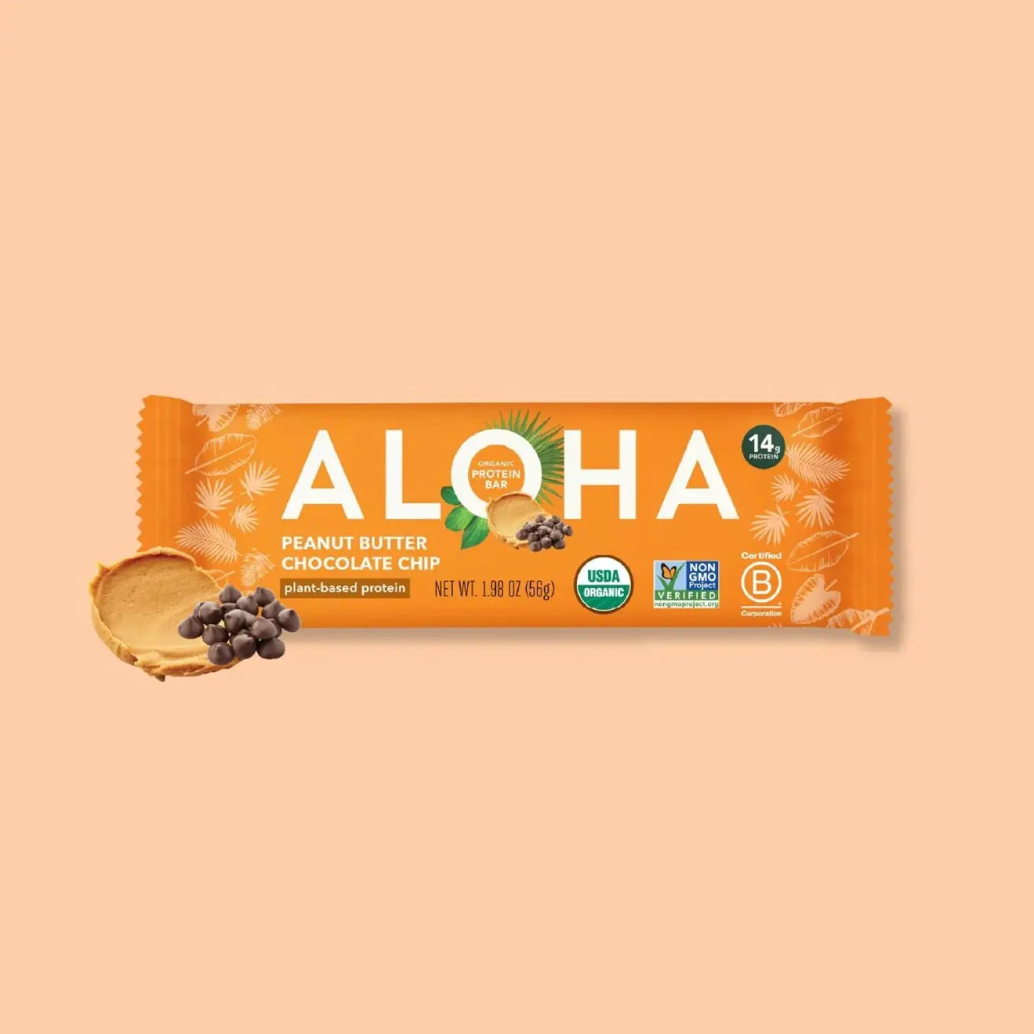 ALOHA Peanut Butter Chocolate Chip Protein Bar | 12 Bars | 14g Plant Protein, 5g Sugar | Certified USDA Organic, Vegan, Gluten-Free | Chocolate Chips in Every Bite