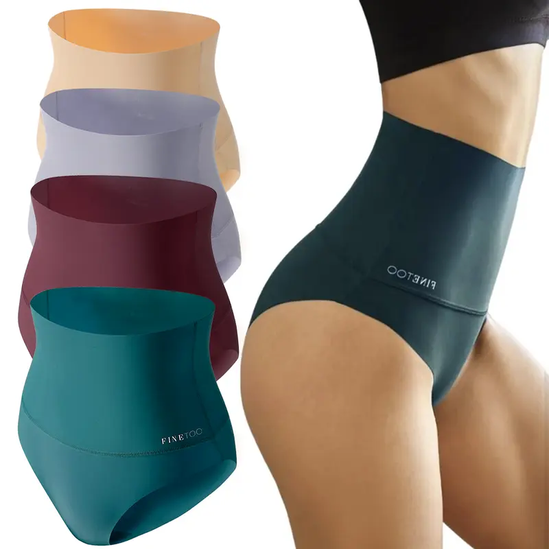 FINETOO Unite Store 4PCS Women's High-Waisted Underwear Spandex Bikini Seamless Panties Nylon Brief Basic Lingerie S-3XL Minimalist Elastic Tummy-Tuck