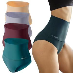 FINETOO Unite Store 4PCS Women's High-Waisted Underwear Spandex Bikini Seamless Panties Nylon Brief Basic Lingerie S-3XL Minimalist Elastic Tummy-Tuck