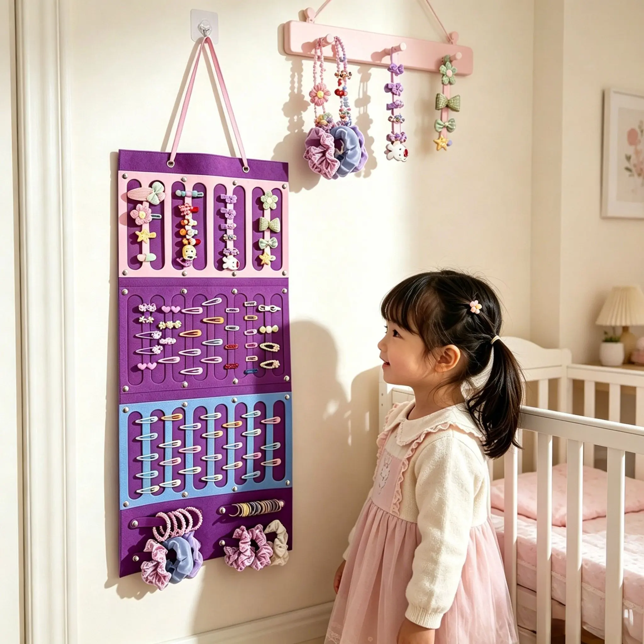 Wall-Mounted Hair Accessory Organizer Bag, Durable Felt Material, Ideal for Home Bedroom Use, Perfect for Hair Bands, Clips, Jewelry