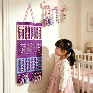 Wall-Mounted Hair Accessory Organizer Bag, Durable Felt Material, Ideal for Home Bedroom Use, Perfect for Hair Bands, Clips, Jewelry