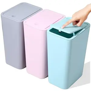 3x Portable Bathroom Trash Can with Lid, 10L / 2.6 Gallon Slim Garbage Bin Wastebasket with Pop-Up Lid for Bedroom, Office, Kitchen Room, trash can 11