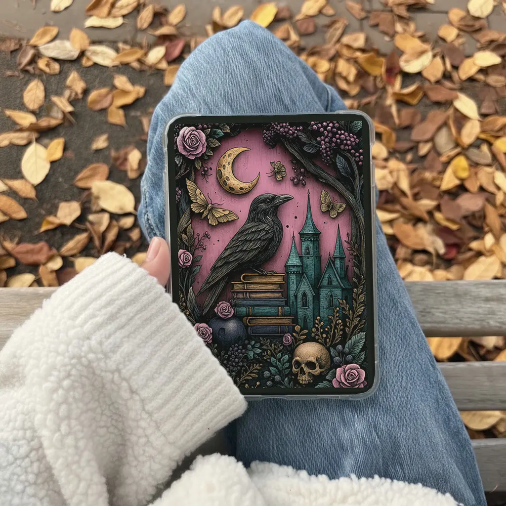 Spooky Vibes Bookish Kindle Insert for Clear Device Case, Aesthetic Book Lover Decor, Cozy Reading Accessory