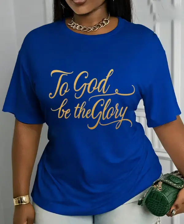 Women's To God Be The Glory Calligraphy Christian Faith Short Sleeve T-Shirt，Christian Faith Calligraphy T-Shirt, To God Be The Glory Religious Short Sleeve Top For Church Women