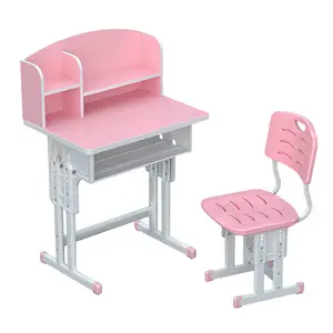2Pcs/Set Kids Desk Chair Set, Height Adjustable Children School Study Table Chair Set with Storage Drawer, Ergonomic Desk Chair with Book Stand, Partition Design (Pink)
