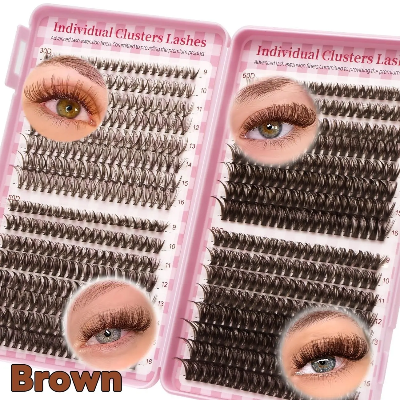 640pcs Brown DIY Eyelash Clusters Extension Individual Lashes 30D+50D+60D D-Curl False Eyelashes, Longer Looking Eyelashes, Fluffy Soft, Can DIY Cat Eye Segmented Lash, Large Capacity Lash Book, For Beginners, Makeup Artists