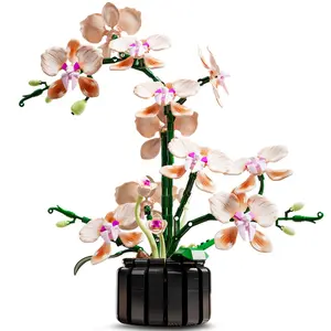 HEGOAI Champagne Orchid Bouquet Architecture Set, Eternal Flower Plant Series Building Block Set, suitable for adults and women, suitable for home decoration, especially suitable for Valentine's Day