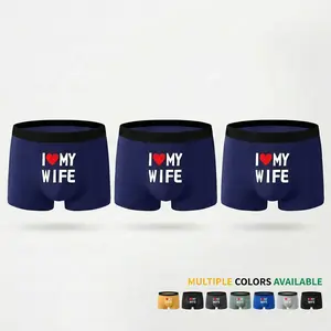 Harkapy 3-Pack Men's "I Love My Wife" Printed Boxer Briefs Soft Elastic Waistband Comfortable Underwear Multi Color Options For Daily Wear And Gift Giving