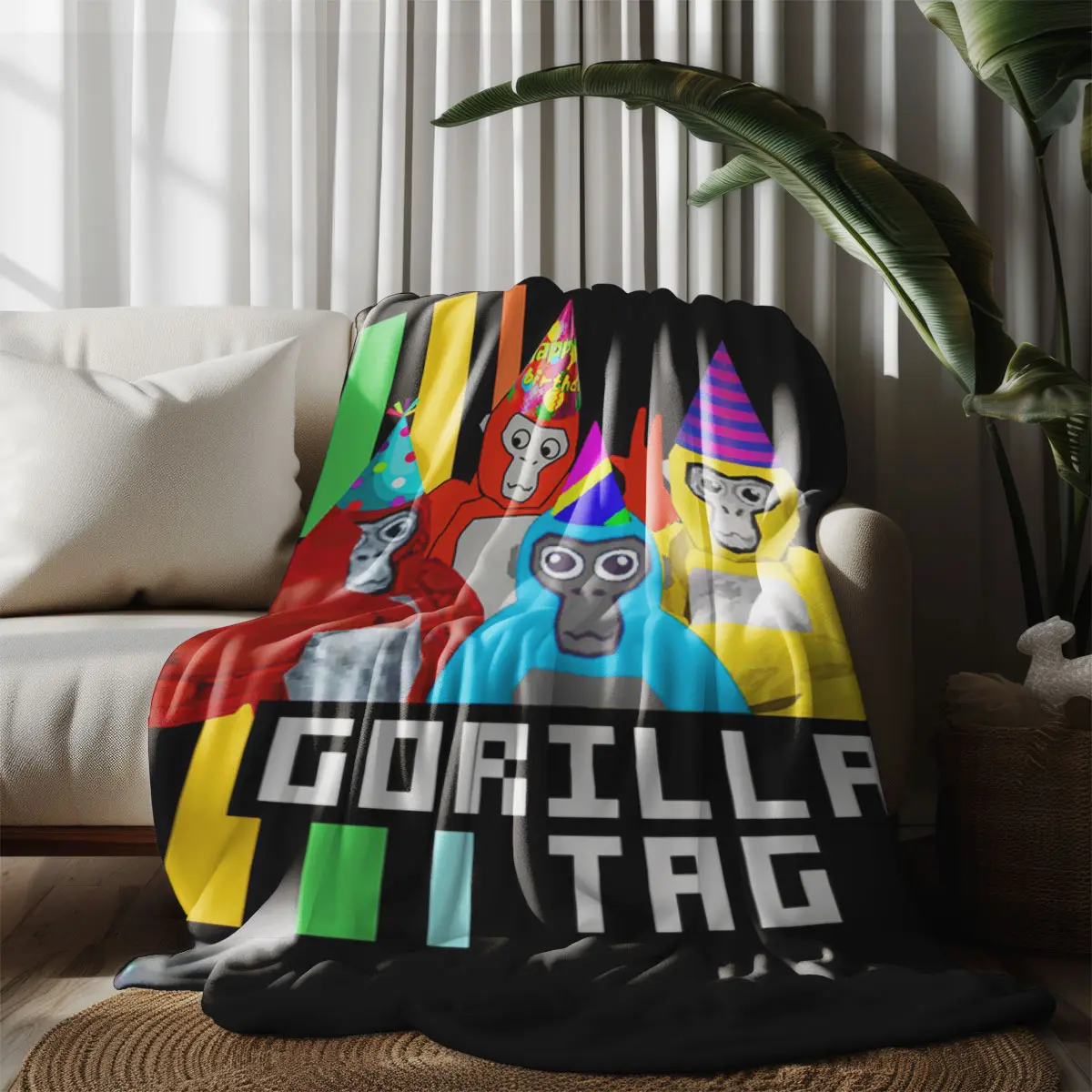 Gorilla Tag Monkey Party Blanket, Fun Crazy Pattern Cover Blanket, Autumn Winter Warm Sofa Bed Blanket, Trendy Play Good Thing, Funny Throw Blanket, Flannel Throw Blanket