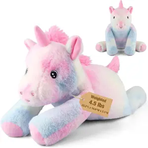 24" Weighted Unicorn Stuffed Animal, 4.5lb Soft Plush Toy, Sitting & Laying Cuddly Unicorn Plush for Kids & Adults, Cozy Comfort Gift for Christmas & Valentine’s Day