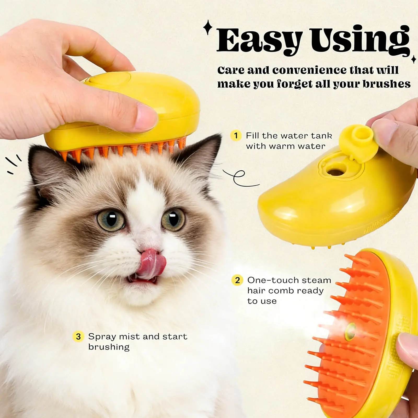 Cat Steam Brush, 3 In 1 Steamy Pet Brush, Silicone Massage Dog Hair Remover Comb, Spray Mist Grooming for Indoor Kittens