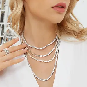 IRADA 14K Gold Plated 3mm Timeless Diamond Zircon Tennis Necklace for Women Classic Style Jewelry Best Daily Gift for Friends and Family