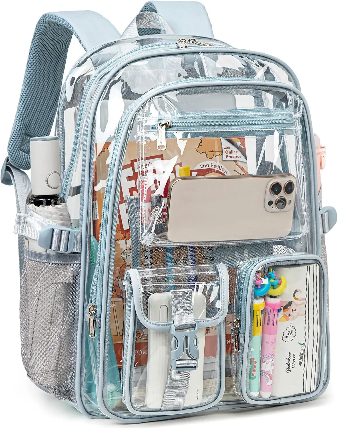 abshoo Large Clear Backpack For Girls Women Heavy Duty Clear Bookbag for School Transparent Backpack (Baby Blue)