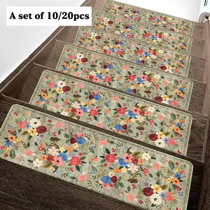Floral Pattern Stair Mat, Non-slip Soft Stair Rug, Decorative Carpet for Home Living Room Bedroom Stairway, Boho Runner Rug