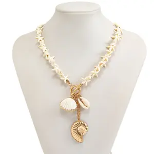 Bohemian Shell Beaded Necklace, Dainty Choker with Colorful Starfish & Seahorse Charms, Adjustable Sea-Theme Jewelry for Women 52.5+5.5cm, Dainty Necklaces