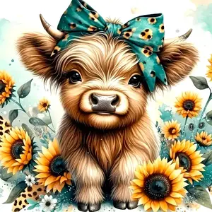 Painting Kits for Adults, 5D Cow and Flower Full Drill  Art, DIY Highland Cow  Art Kit   Art for Home Wall Decor 12 X12 inch