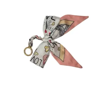 Bow Purse Charm with Heart and Letter Print for Stylish Accessories - Elegant Scarf Keychain