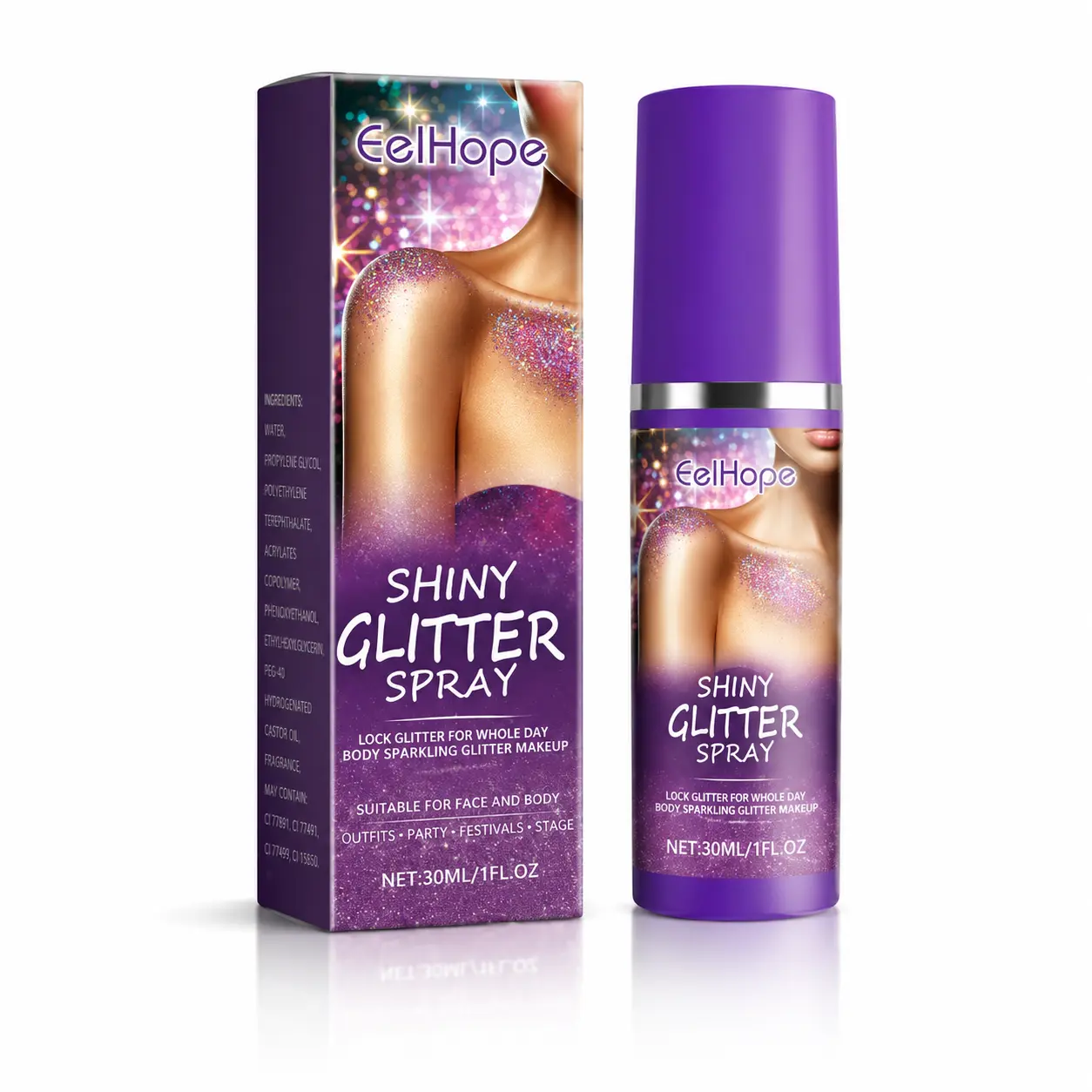 Dazzling Star Glitter Spray, Shiny Diamond Starry Shimmer Glow Mist for Body Collarbone Arm, Waterproof Long-Wear Club Party Rave Cosmetic