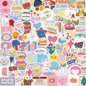 Happy Themed Sticker, 90/1800pcs Cartoon Pattern Decorative Sticker, DIY Decals for Water Bottle, Laptop, Phone Case, Scrapbooking, Ornaments, Durable Adhesive Stickers, Graphic Decal