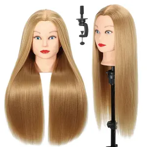 WeiRan 26"-28" Mannequin Head Styling Head with Hair Cosmetology Manikin Doll Training Head for Hairdresser Practice Braiding Free Clamp Holder and Comb