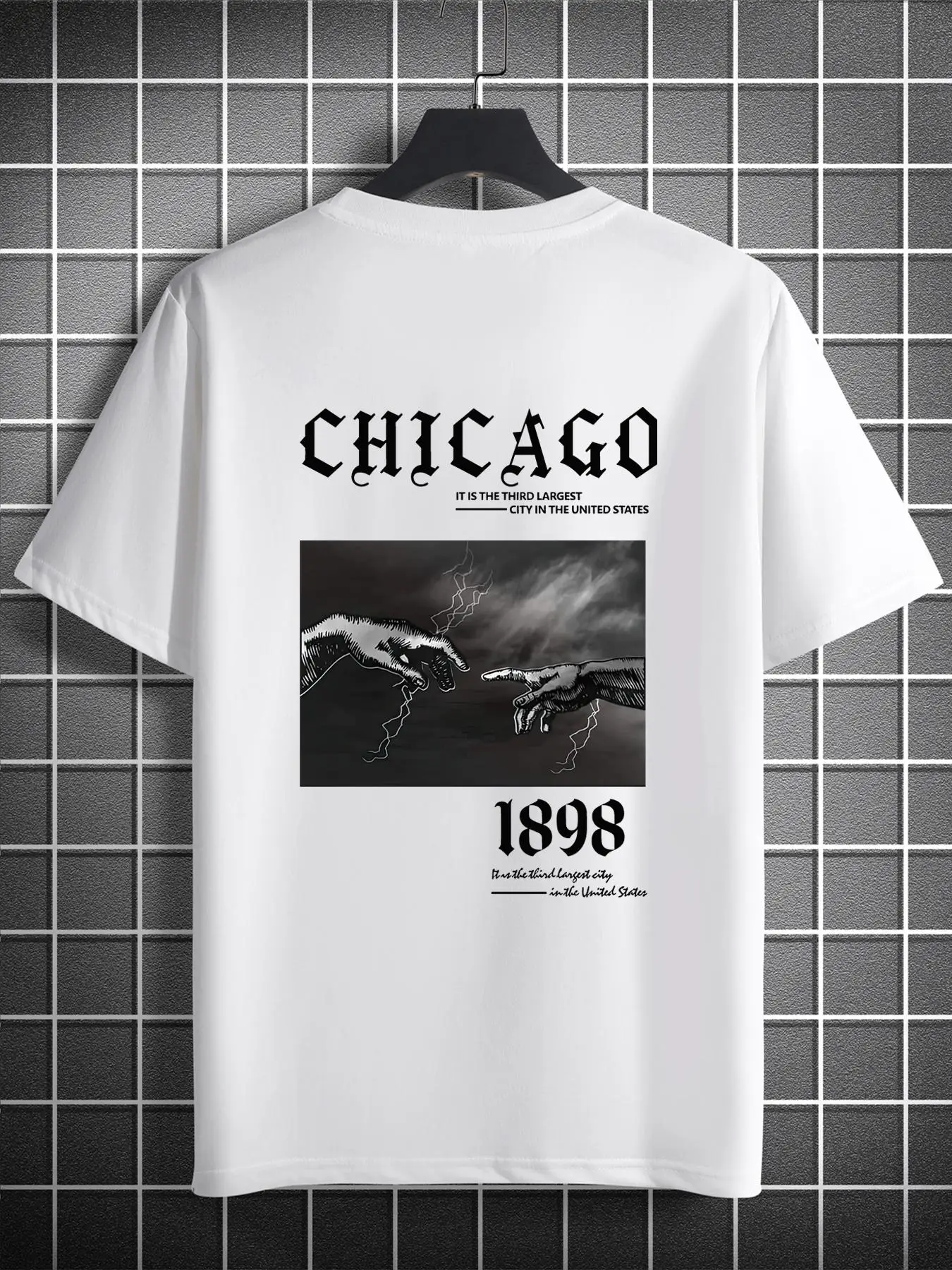 Men's Hand & Lightning Print Round Neck Graphic Tees, T Shirts for Men, Graphic Tees, Regular Fit Short Sleeve Crew Neck T-shirt Top, Streetwear Summe