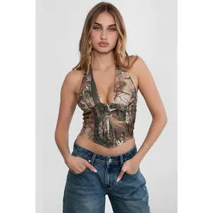 Camo Bustier Halter Corset Top Camouflage Statement