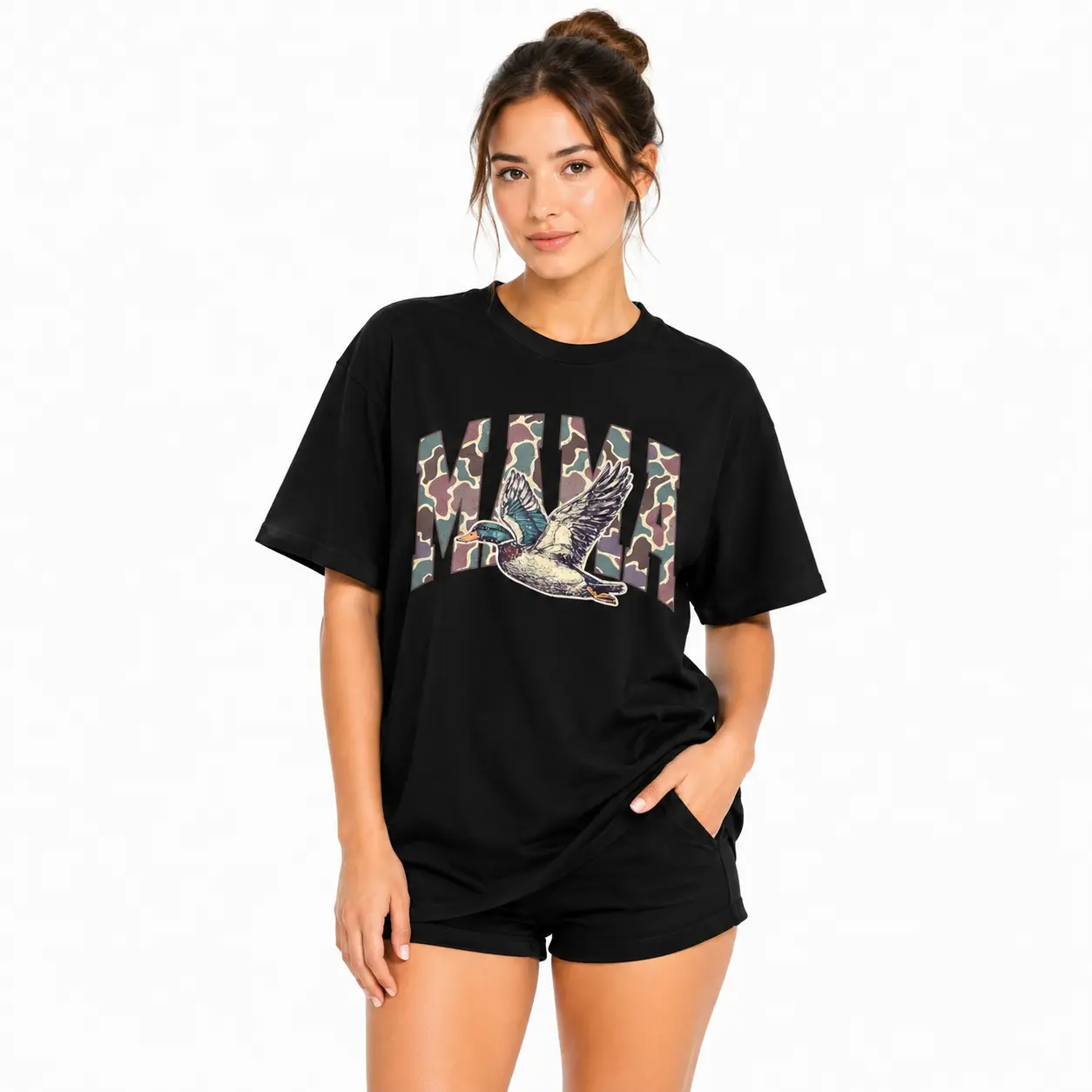 100% cotton Mallard Duck Hunting Mama Retro Camouflage Daddy Mothers Day T-Shirt,Unisex Crewneck T-shirt for Men And Women