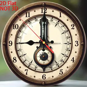 10inch Retro Silent Wall Clock with Thermometer and Barometer - Beige/Black/Red Retro Dial, Quartz Movement - Battery Powered (AA Batteries Not Included) - Artificial Wood Frame - Non-Luminous Decoration, Suitable for Living Room, Office, Cafe - Perfect f