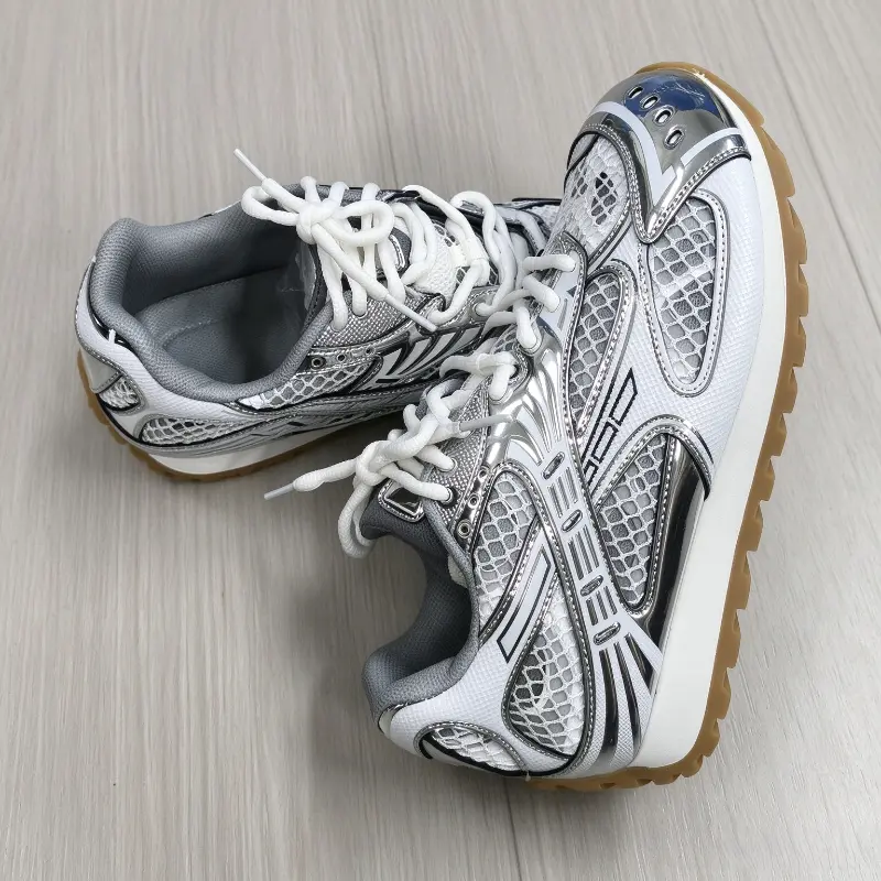 Unisex Y2K Retro Mesh Chunky Sneakers Metallic Accent Breathable Casual Running Shoes Vintage Streetwear Non-Slip Sole Walking Trainers for Daily Outdoor Wear
