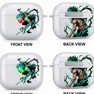 Izuku Midoriya Anime AirPods Case with Keychain, Frosted PC Protective Cover for AirPods Pro, My Hero Academia Manga Earbuds Case Gift for Him Her