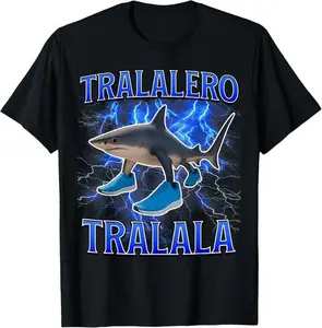Pure Cotton Tralalero Tralala Funny Shark Italian Brainrot Meme T-Shirt Fitted Shortsleeve Crewneck Summer Menswear Top Graphic Tee 90s Casual Streetwear Tropical Menswear graphic tee shirts men graphic t-shirts