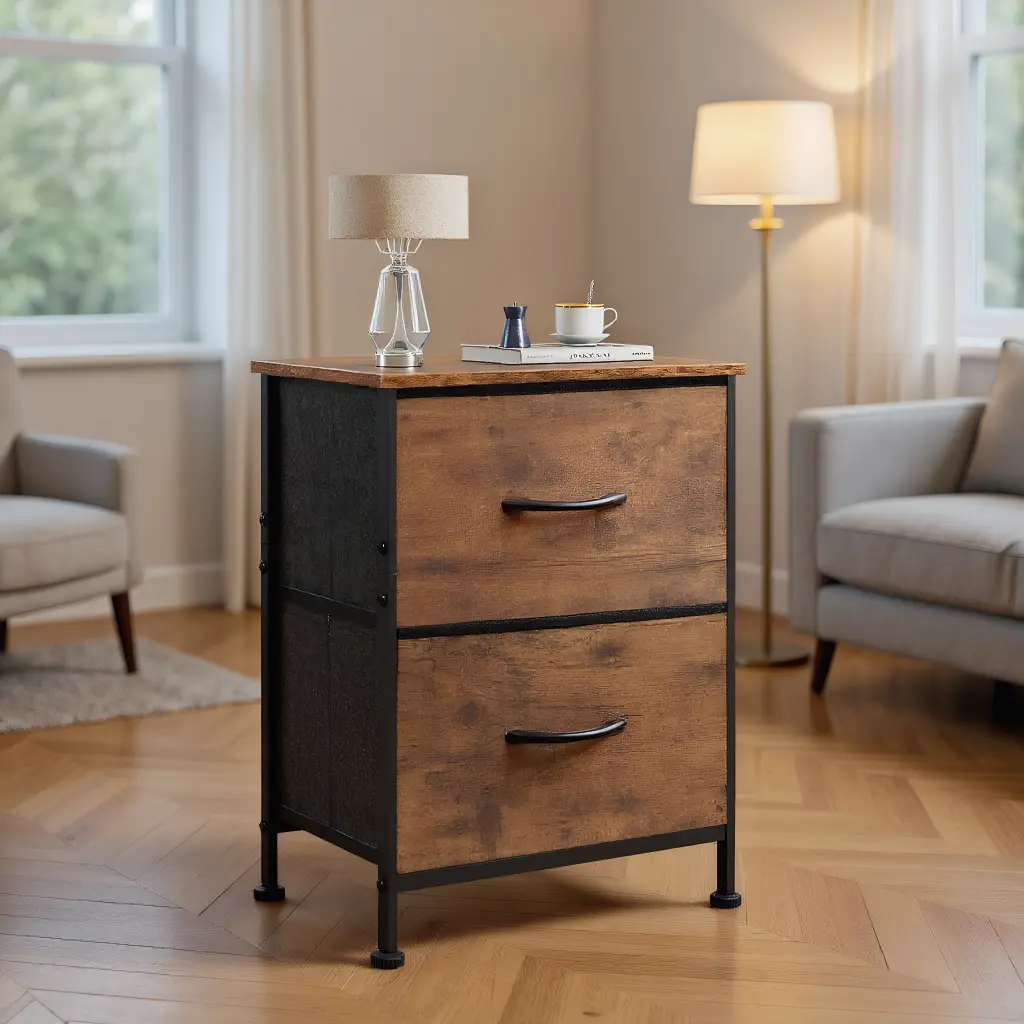 Storage Nightstand with 2 Fabric Drawers - Multi-Functional Home Organizer, Bedroom End Table, Living Room Storage Rack