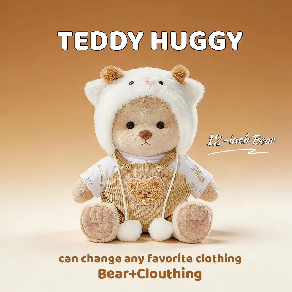 TEDDY HUGGY Lamb Hat & Overalls Outfit - Fashion Collection for 12-Inch Plush Bears, 3-Piece Teddy Bear Clothes Set, Huggable Stuffed Animal & Fluffy Stuffed Toys Fashion Collection,Sheep Outfit,Cute Teddy