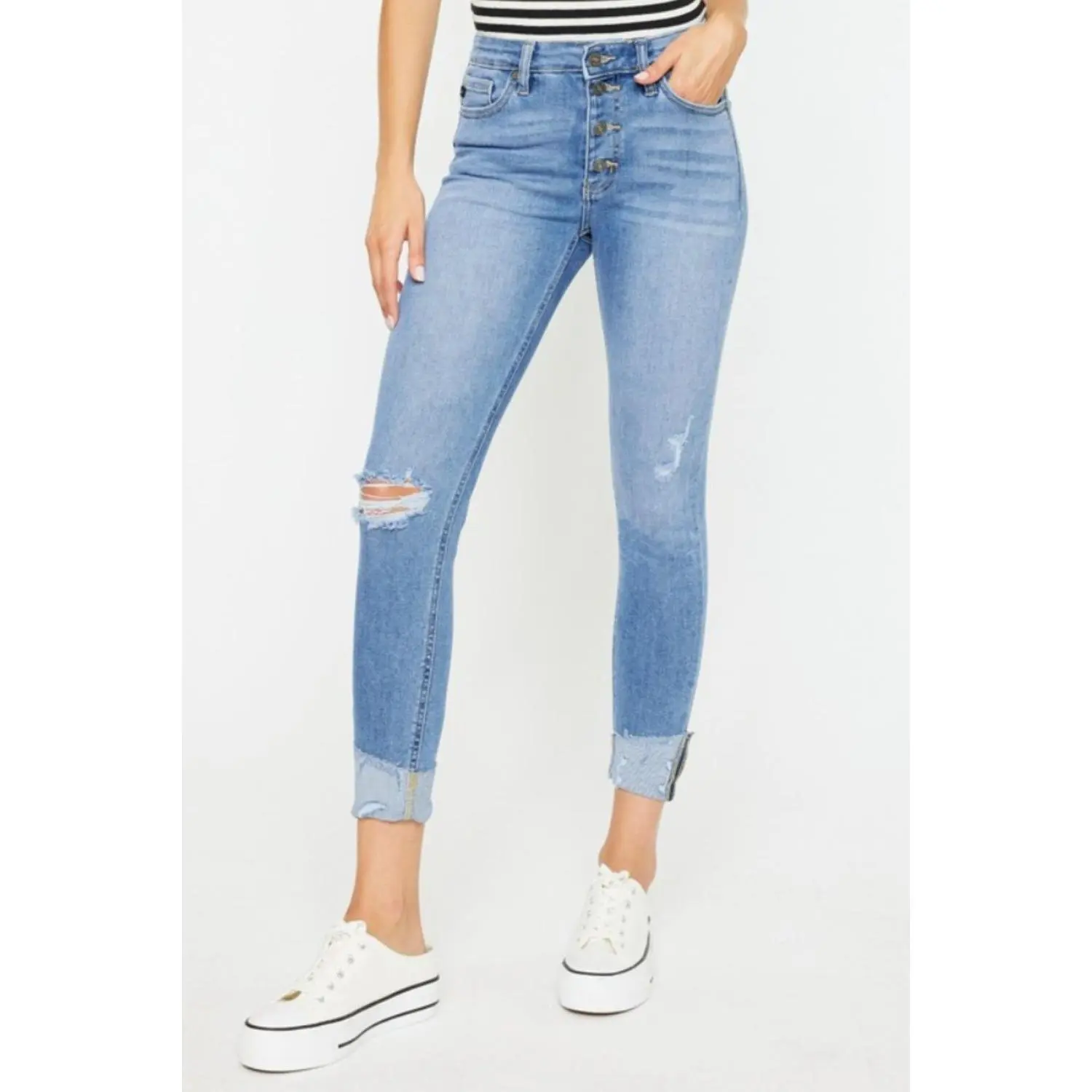 Kancan Distressed Cat's Whiskers Button Fly Jeans Casual Fashion