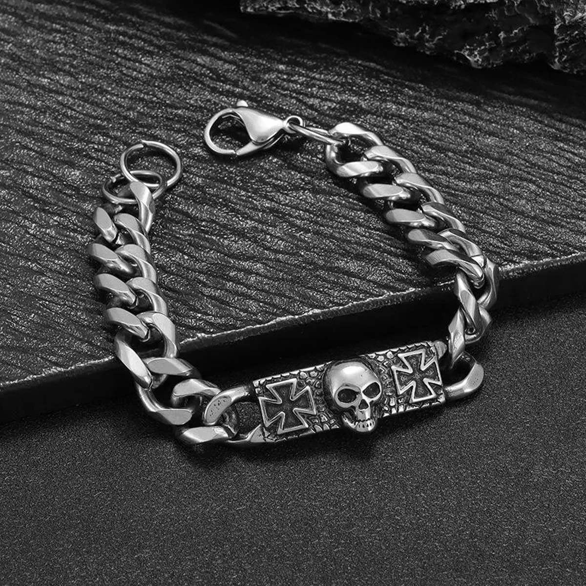 Stainless Steel Skull Bracelet, High-End Exquisite Trendy Punk Style Fashionable Bracelet, Simple Atmosphere Versatile Jewelry Accessory, Ideal Gift Souvenir, Stainless Steel Bracelet