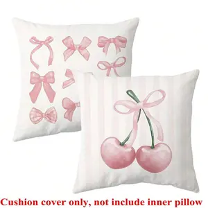 2 modern and sweet pink pillow cases with lace and cherry pattern, modern style pillow cases, suitable for living room, bedroom, sofa, decorative pillow covers (unfilled)