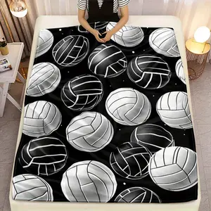 1pc White Printed Volleyball Blanket - Lightweight 280gsm Soft Flannel Fabric, Digital Printed Design for Sofas, Beds, Travel, Camping, Living Rooms & Offices - All-Season Cozy Warmth, Volleyball Theme Decor, Volleyball Decor, Bed Cover, Sporty Aesth