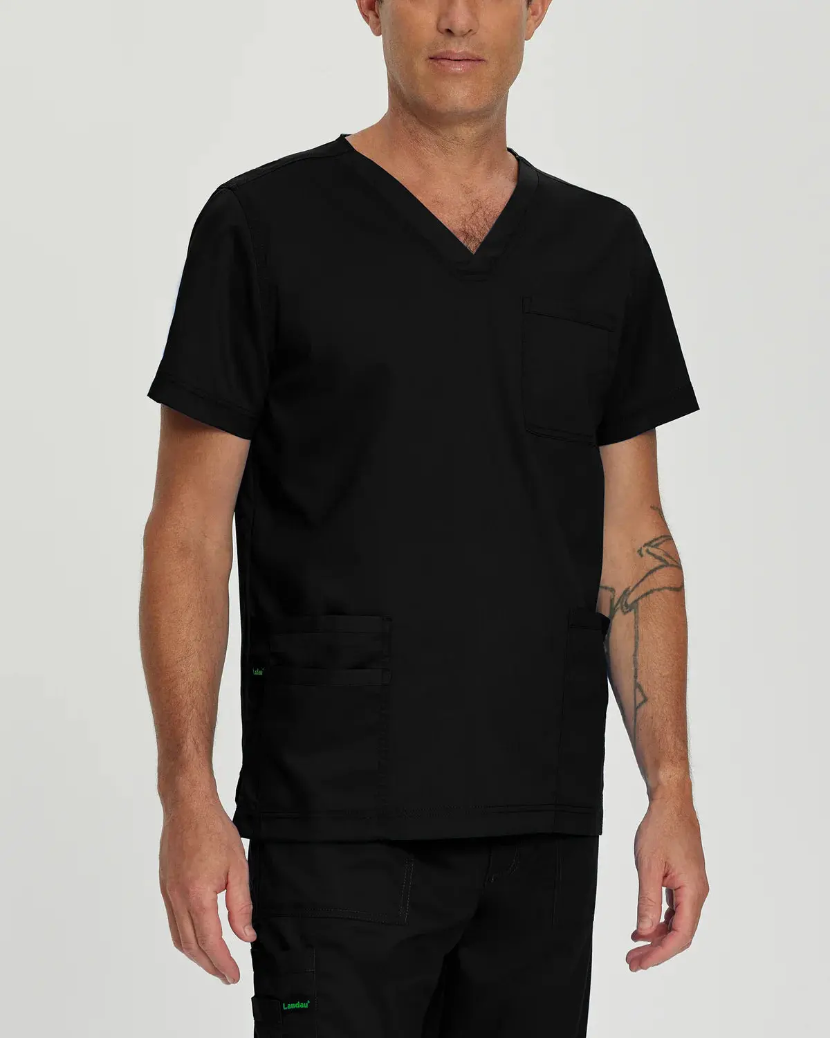 Landau ProFlex Men's Uniforms Garments - 4-Pocket V-Neck Stretch Spandex Short-Sleeve Scrub Top, Menswear, Workwear, Fabrics, Breathable, Drape, Scrubs