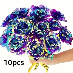10 Crystal Rose Flowers, No Maintenance High-End Decoration, Mother's Day Valentine's Day Wedding Gift, Artificial Flowers, Glitter Rose Bouquet