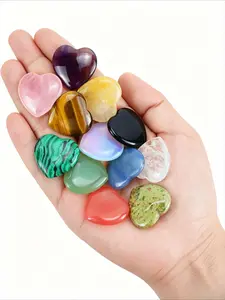 12-Piece Heart-Shaped Crystal & Healing Stone Set, Reiki Energy Gem Healing Crystals, Amethyst Heart Set, Rose Quartz Heart Crystals, Loose Polished Gemstones, Spiritual Gifts for Women
