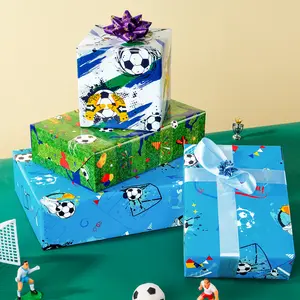 【 World Cup 2026 】WERNNSAI Wrapping Paper Rolls 3 Pack with Cutting Lines Kids Birthday Gift Wrap for Boys Girls Soccer FootballDinosaur Unicorn Monster Truck Video Game Butterfly Flamingo Kitty Blue Space Party Supplies Baby Shower Favors