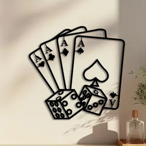 1pc Casino Cards Metal Wall Art, Casino Cards Statue Mural, Artwork, Decoration Items, Perfect for Game Room Wall, Christmas Decor, Ideal Gift for Poker Lovers, Unframed Wall Art, Rust-Resistant Metal