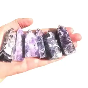 Chevron Amethyst Tower - Healing Crystal for Protection and Purification - Spiritual Energy Cleansing - One Tower