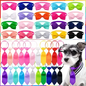 40pcs Dog Bow Ties with Adjustable Collar Puppy Neckties Bulk Cat Bowtie Collar Assorted Colors Solid Pet Grooming Bows Dog Grooming Accessories for Small Medium Pet (Solid Color, for Puppies)