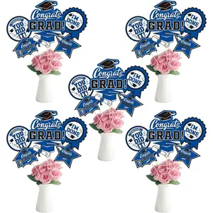 30PCS Congrats Grad Table Centerpiece Sticks Table Toppers for Graduation Party Decorations Blue Black