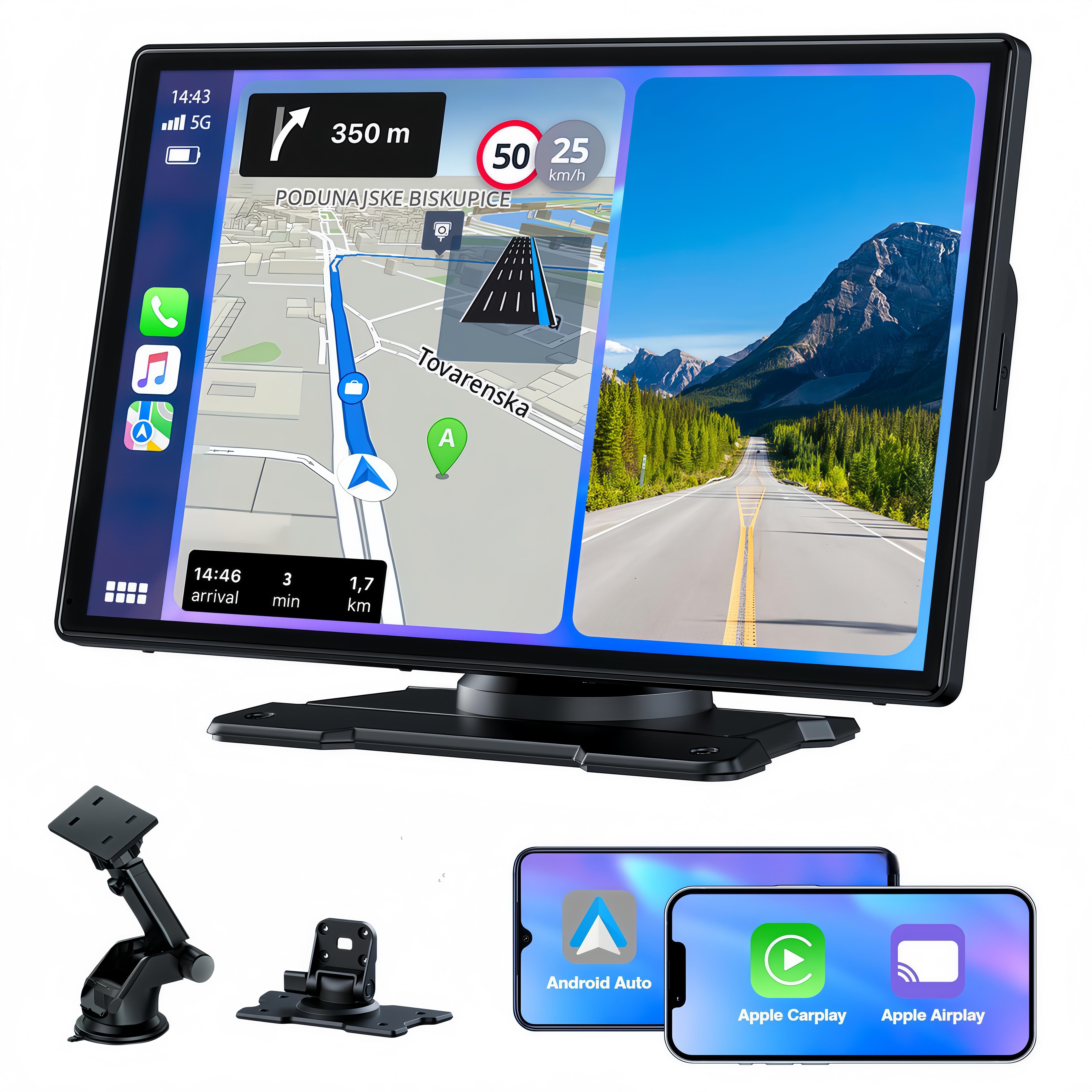 LAMTTO 9 Inch Wireless Car Stereo with Apple CarPlay & Android Auto, Touch Screen Car Video Player with GPS Navigation / Bluetooth / Mirror Link, Portable Car Monitor & Car Accessories for Fathersdaygift