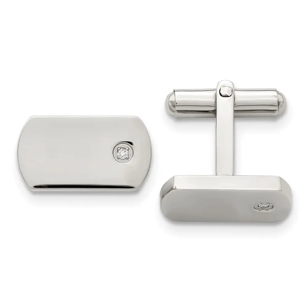 Male Stainless Steel Chisel Cufflinks - High-Polished Finish, 0.03 Carat Diamond Accent, 8x18mm, Modern Formal Accessory, Gift Boxed for Business Weddings