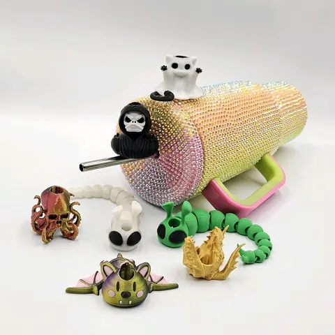 Spooky Straw Buddies and Toppers 3D Printed Halloween Designs Fits Most Straw Sizes with Skull Ghost and Monster Accents Drinkware Stylish for Halloween Green Alien Slug